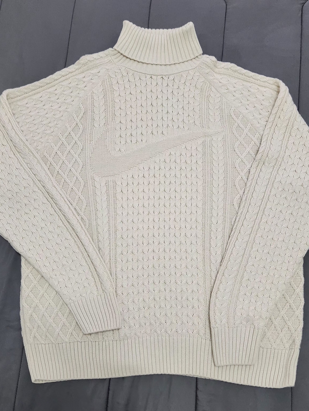 Nike Men’s Cream Cable Turtleneck Sweater with Raised Swoosh
